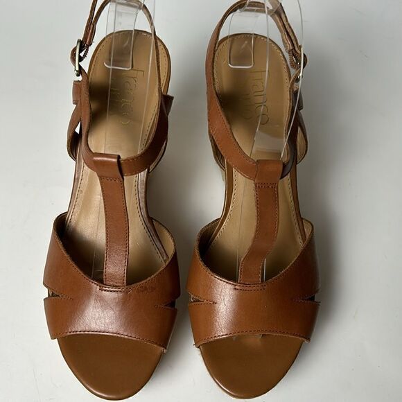 FRANCO SARTO Seema Women's Sz 9 M Tan Leather T-Strap Cork sandals Heels Shoe - Picture 5 of 11